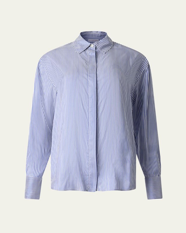 Chika Stripe Button Down Silk Top